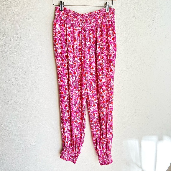 Anthropologie Boho Abstract Pink Floral Jogger Lounge pants Size m - Picture 6 of 12